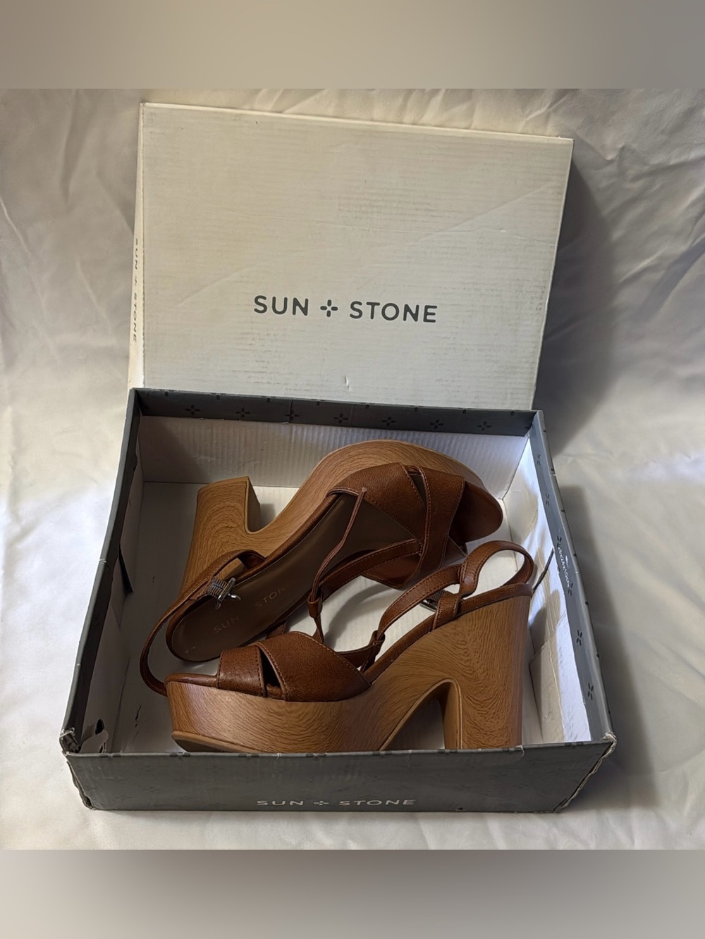 Sun + Stone Brown Leather Platform Sandals